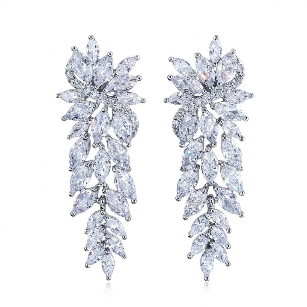 Ivory Fern Marquise Drops Earrings - Enhanced Studio Photo