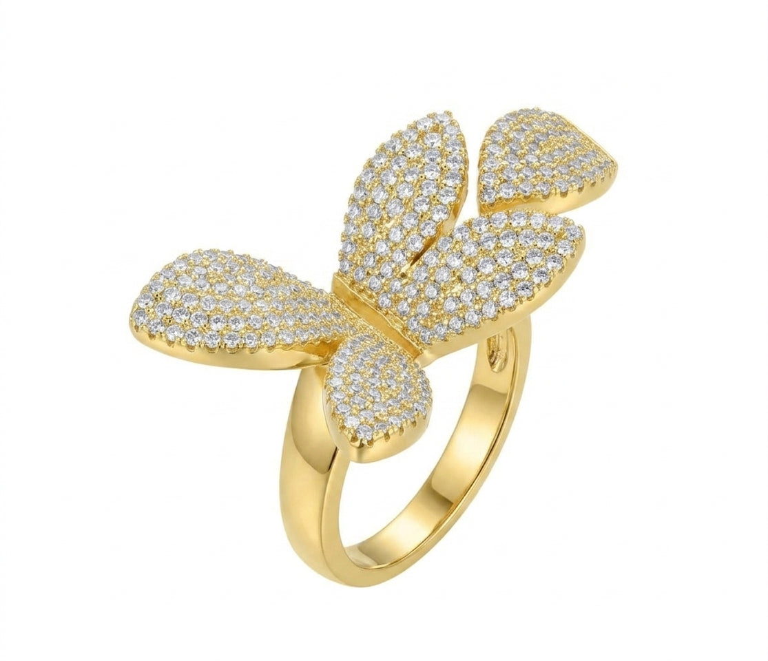 Radiant Blossom Leaf & Flower Ring - Enhanced Studio Photo