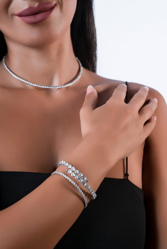 Celeste Zircon Silver Bangle Bracelet