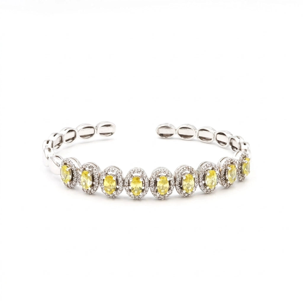 Sterling Silver 925 Oval Gold Plated Bracelet White - Enhanced Studio Photo