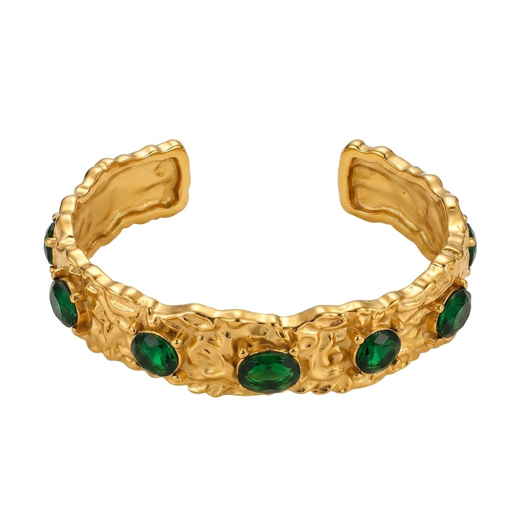 Vintage Charm Green Stone Cuff - Enhanced Studio Photo