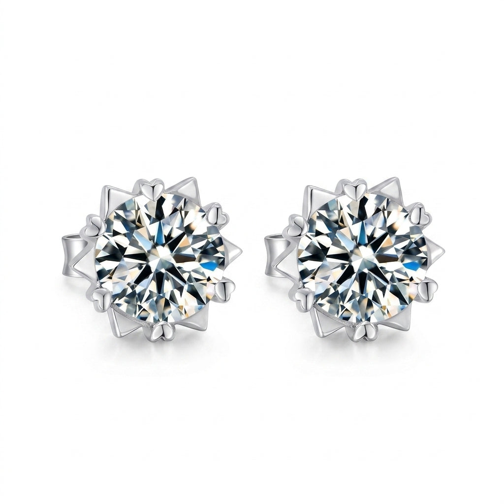 Stellar Snowflake Zirconia Stud Silver 925 Earrings - Enhanced Studio Photo