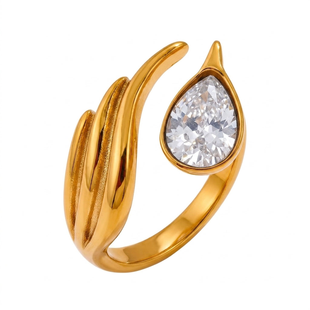 Feathered Elegance Cubic Zirconia Ring - Enhanced Studio Photo