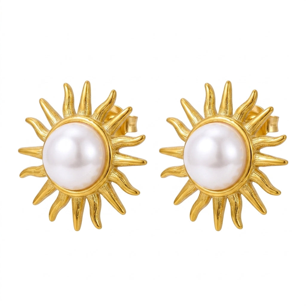 Solar Pearl Studs Earrings - Enhanced Studio Photo
