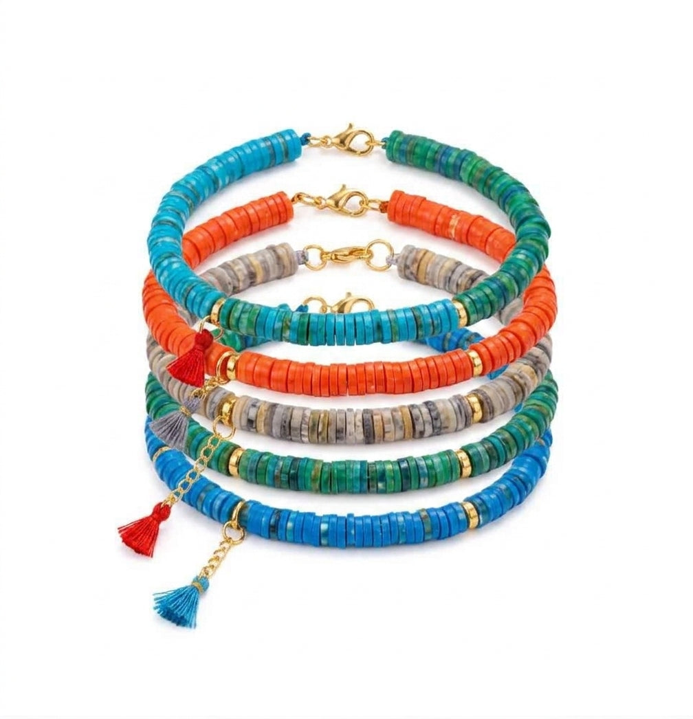 Brass Cyan Mother of Pearl Bracelet Blue - Enhanced Studio Photo