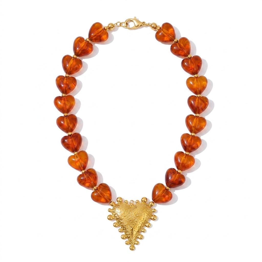 Golden Ember Heart Necklace - Enhanced Studio Photo