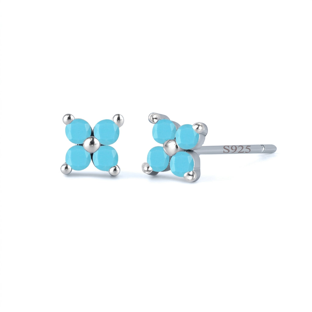 Turquoise Blossom Stud Silver 925 Earrings - Enhanced Studio Photo