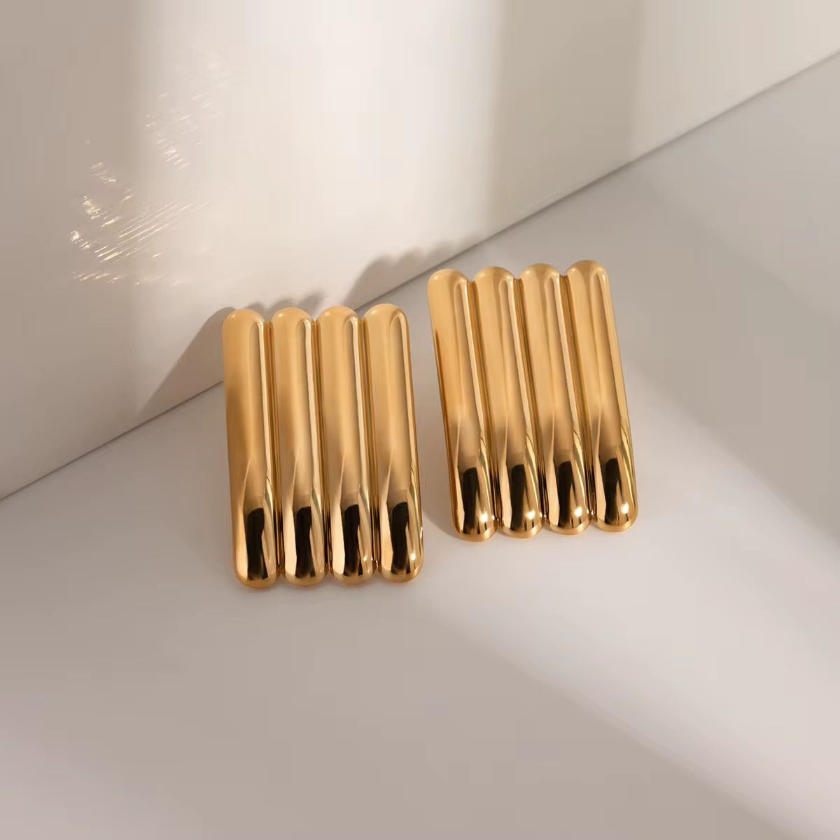Golden Stride Rectangular Stripe Earrings