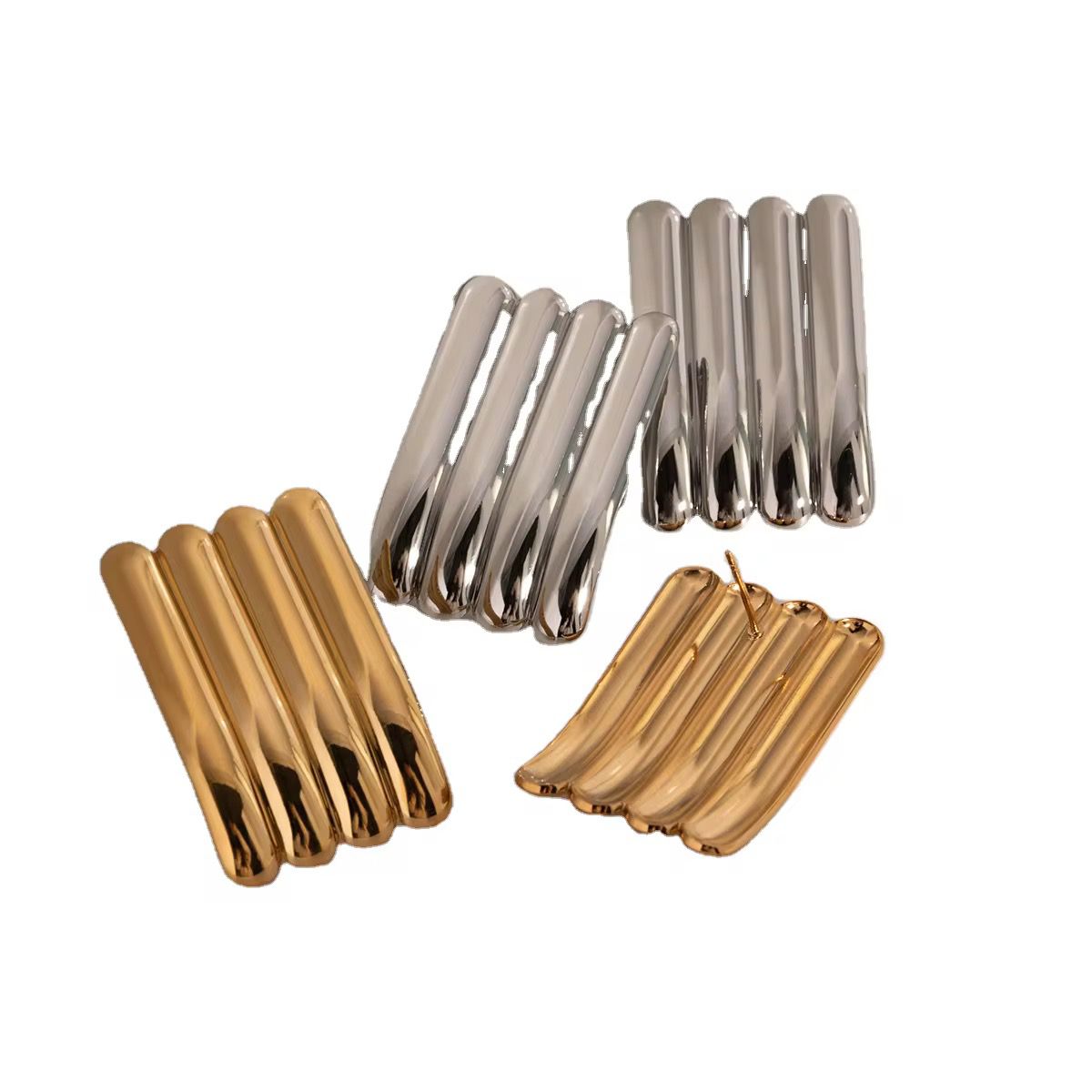 Golden Stride Rectangular Stripe Earrings
