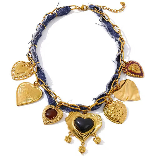 Denim Heartbeat Necklace