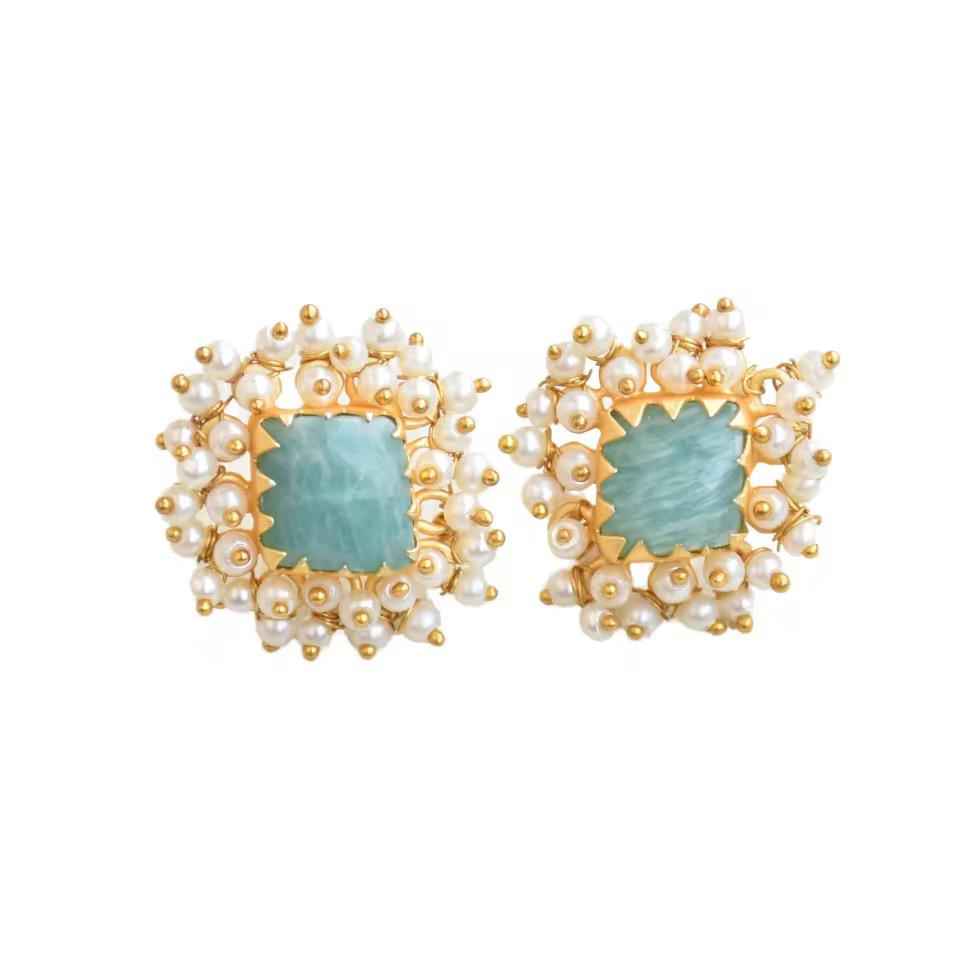 Amazonite Pearl Bloom Earrings