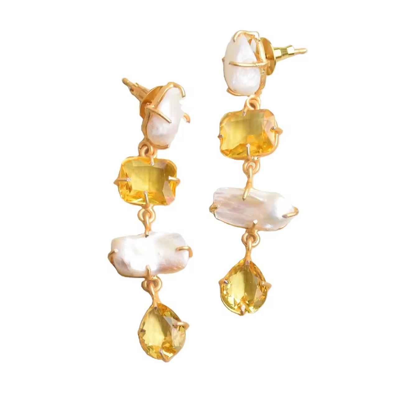 Baroque Citrine Cascade Earrings