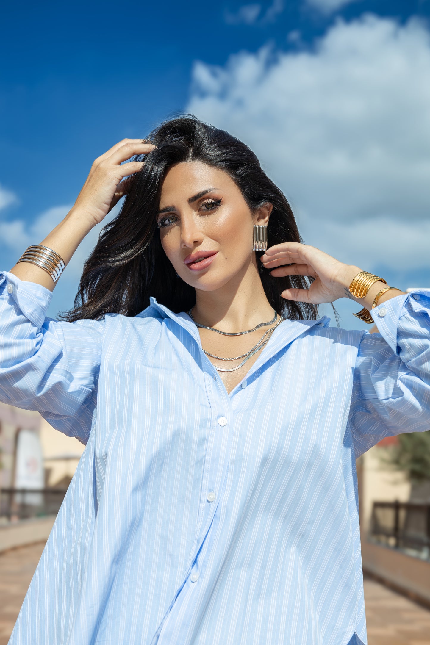 Golden Stride Rectangular Stripe Earrings