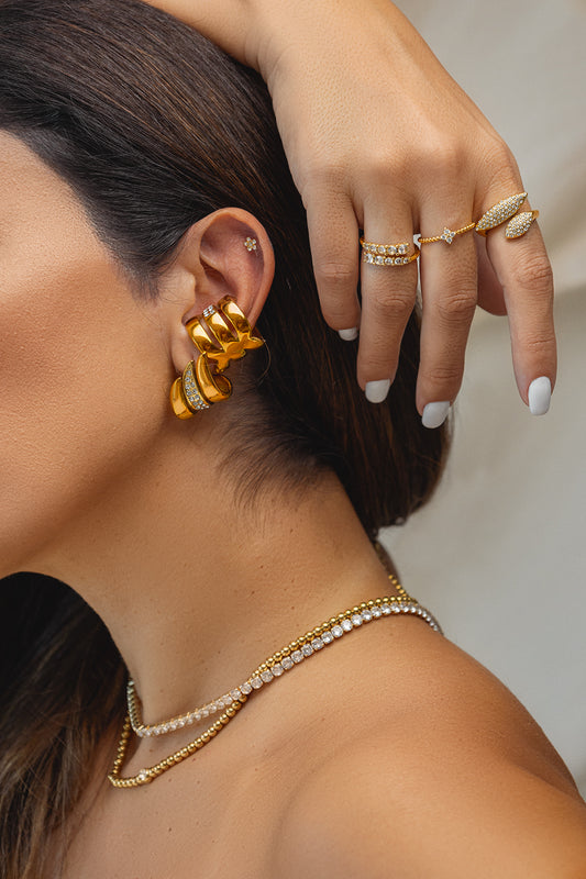 Gleaming Feather Rhinestone Ear Cuff