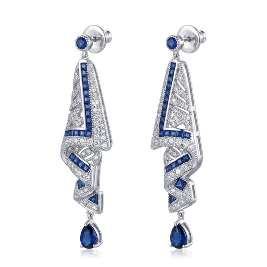 Royal Azure Cascade Earrings - Enhanced Studio Photo