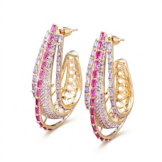 Regal Amethyst Hoop Earrings - Enhanced Studio Photo