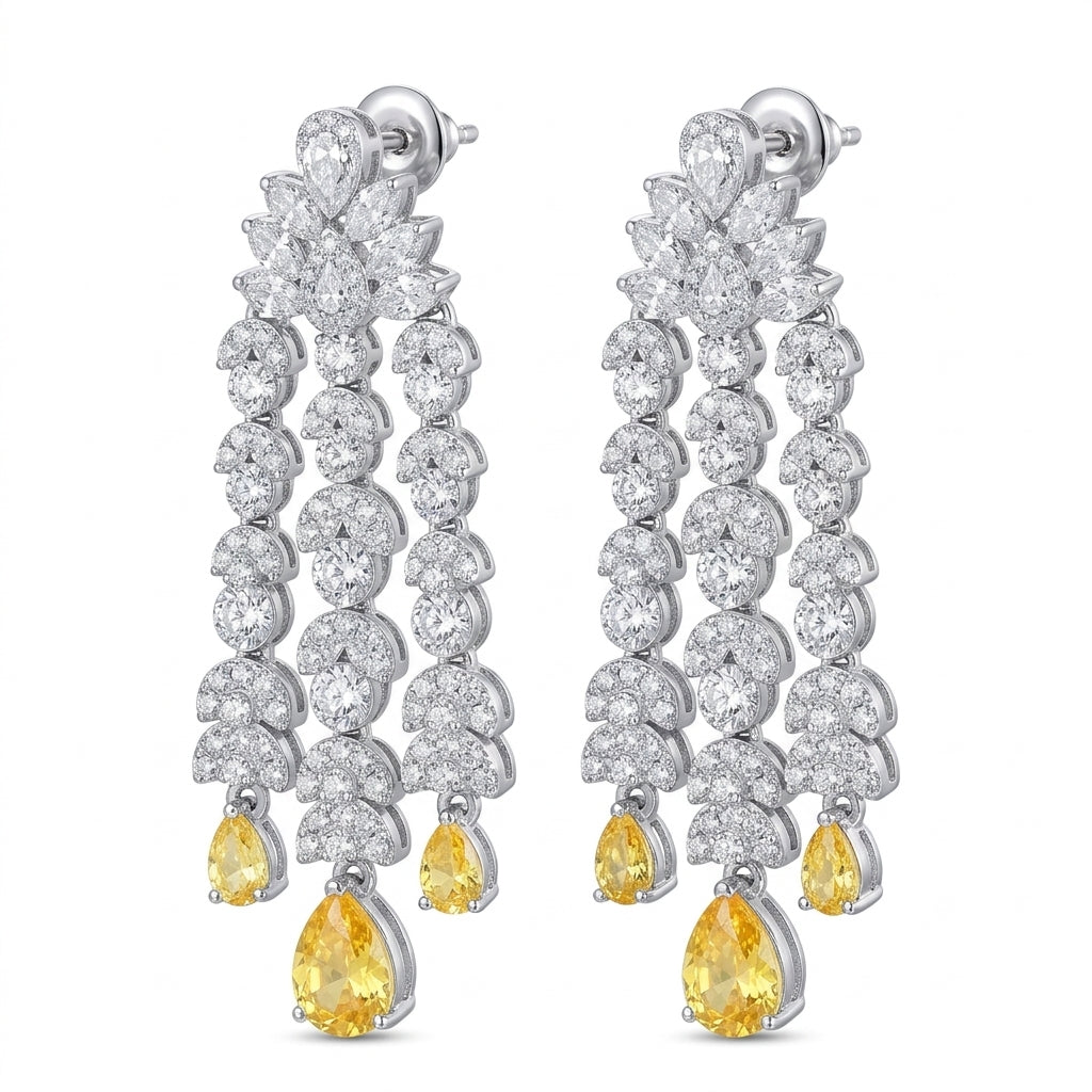 Golden Aurora Chandelier Earrings - Enhanced Studio Photo