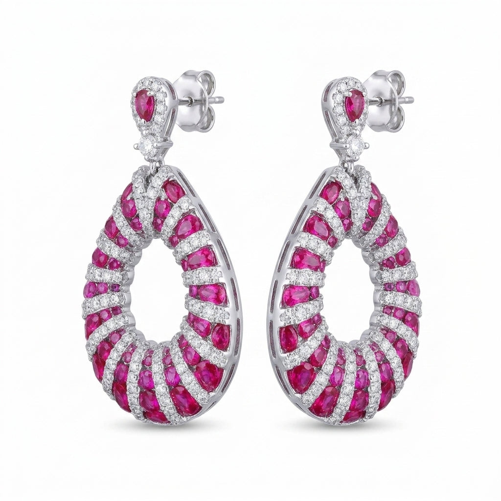 Fuchsia Dew Drop Earrings - Enhanced Studio Photo