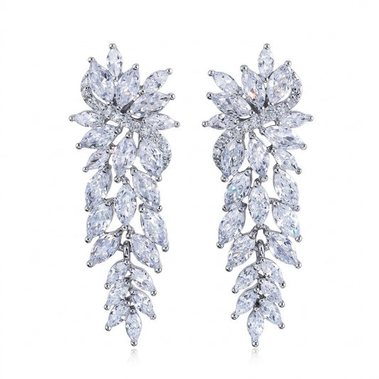Ivory Fern Marquise Drops Earrings - Enhanced Studio Photo