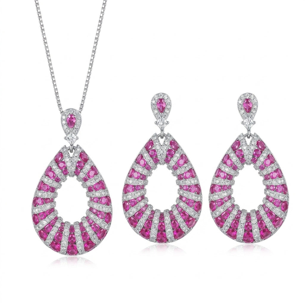 Fuchsia Halo Jewelry Set - Enhanced Studio Photo