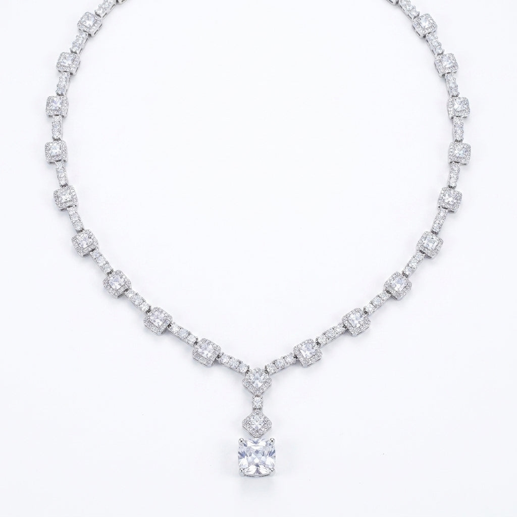 Timeless Radiance Square-Cut Necklace & Earrings Set - Enhanced Studio Photo