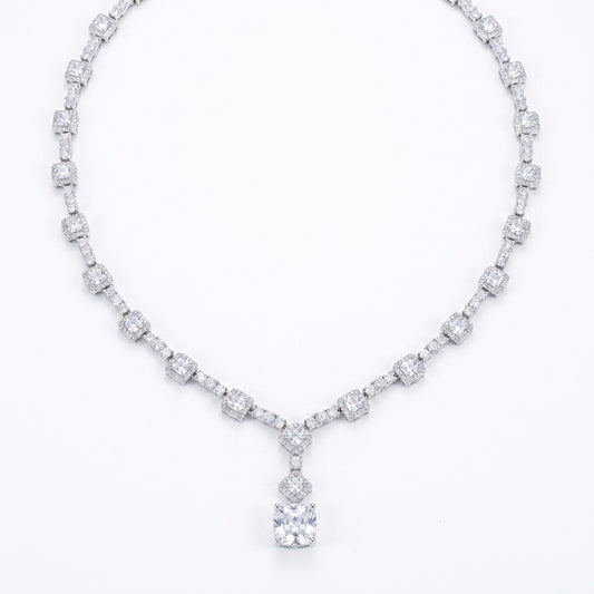 Timeless Radiance Square-Cut Necklace & Earrings Set - Enhanced Studio Photo