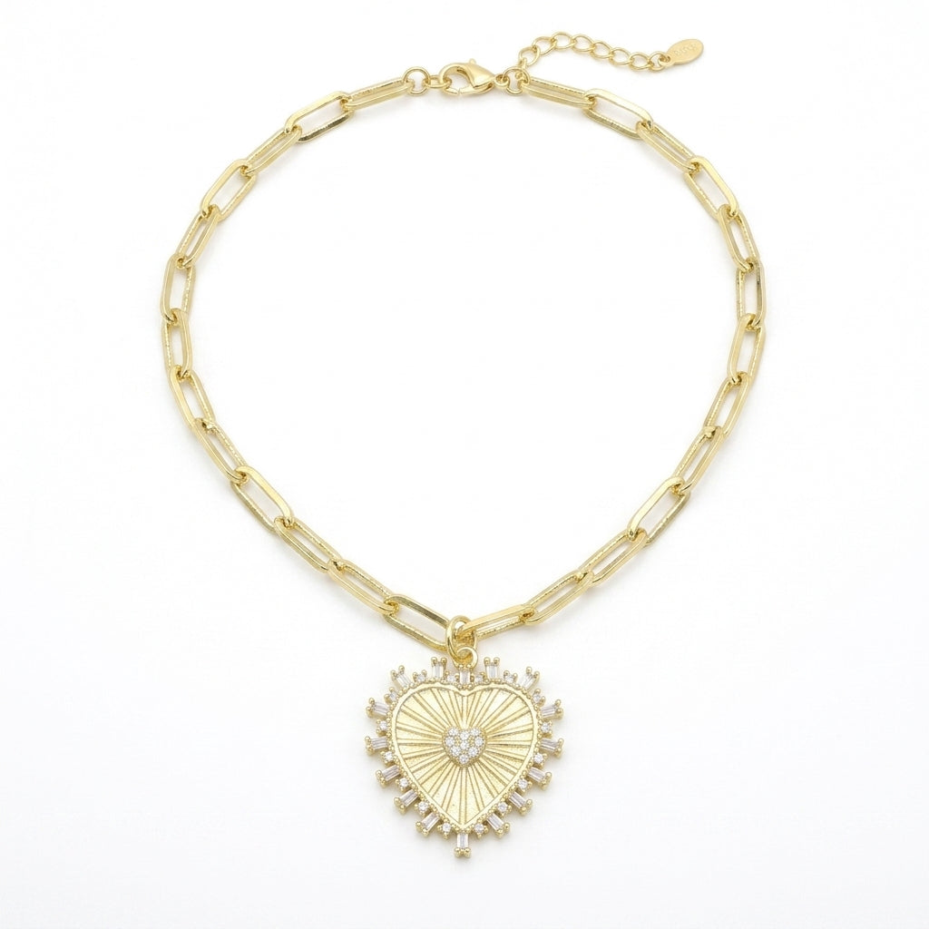Sparkling Heart Pendant Clip Necklace - Enhanced Studio Photo