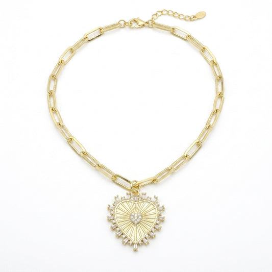 Sparkling Heart Pendant Clip Necklace - Enhanced Studio Photo