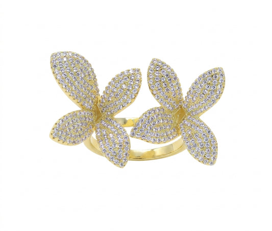 Radiant Blossom Leaf & Flower Ring - Enhanced Studio Photo