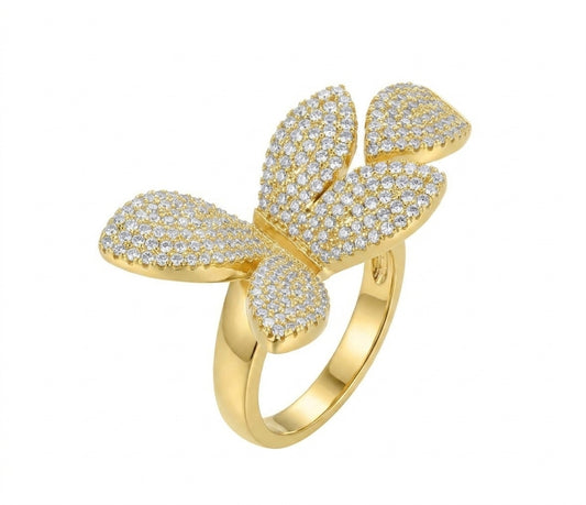 Radiant Blossom Leaf & Flower Ring - Enhanced Studio Photo