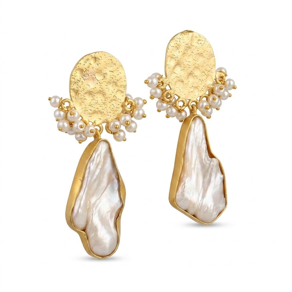Baroque Halo Pearl Drop Earrings - Enhanced Studio Photo