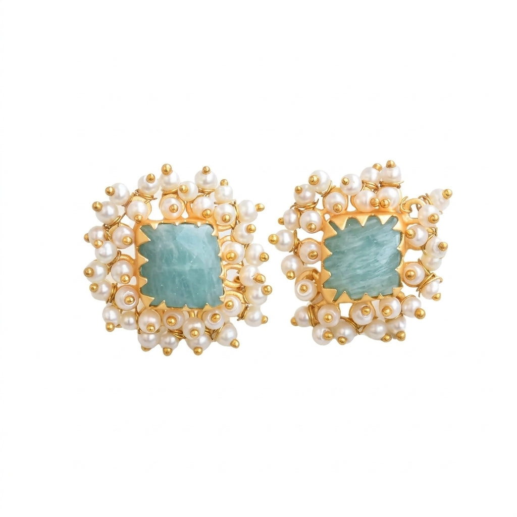 Amazonite Pearl Bloom Earrings - Enhanced Studio Photo