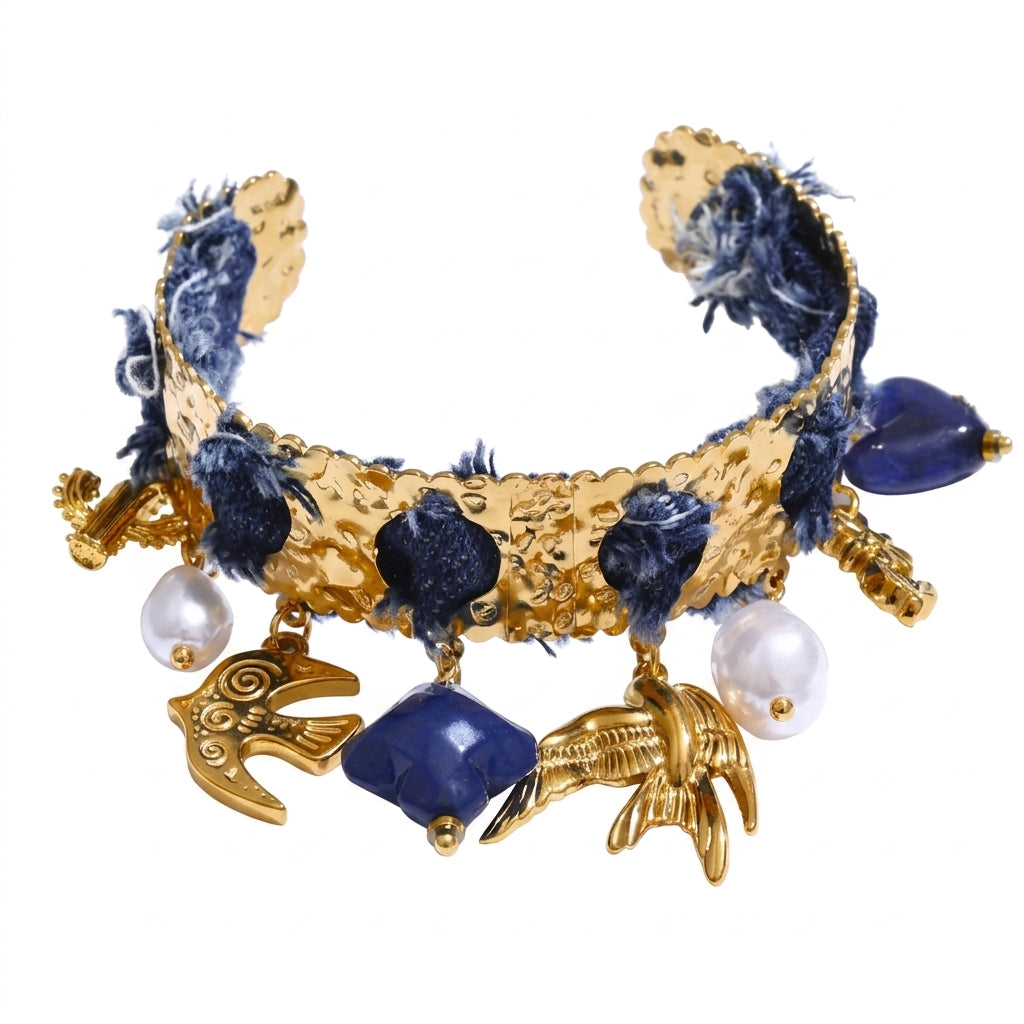 Denim Luxe Cuff Bracelet - Enhanced Studio Photo