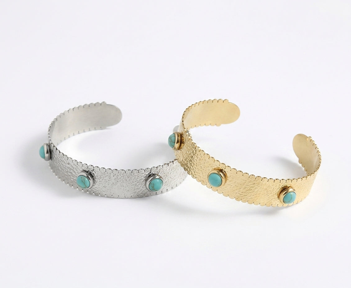 Gypsy Cuff with 3 stones Gold - Enhanced Studio Photo