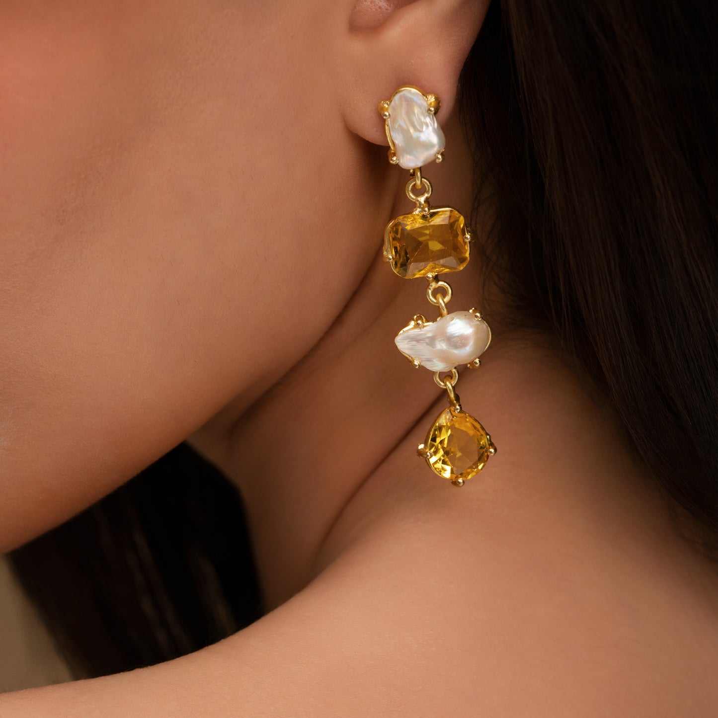 Baroque Citrine Cascade Earrings
