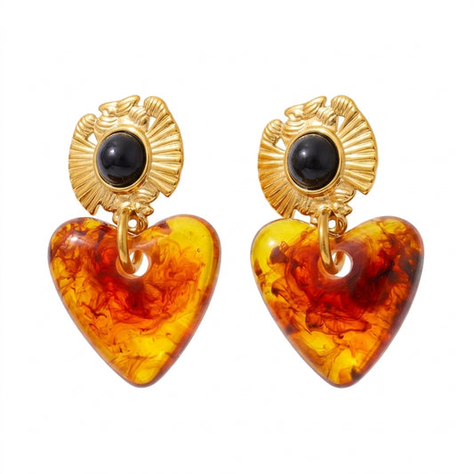 Honey Heart Dangles Earrings - Enhanced Studio Photo