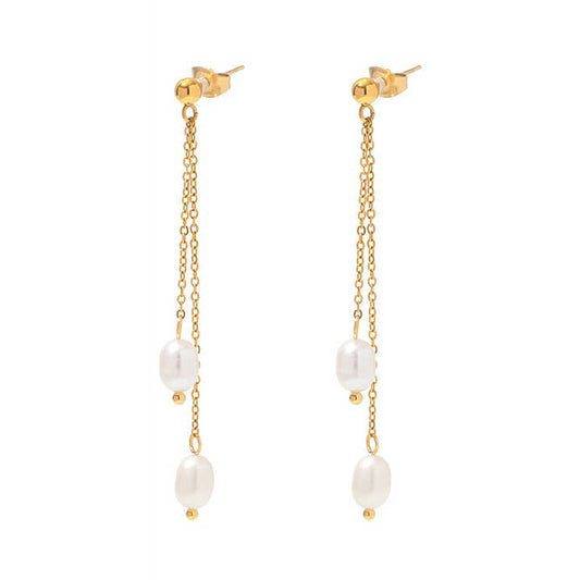Pearl Dangle Tassel Drop Earrings