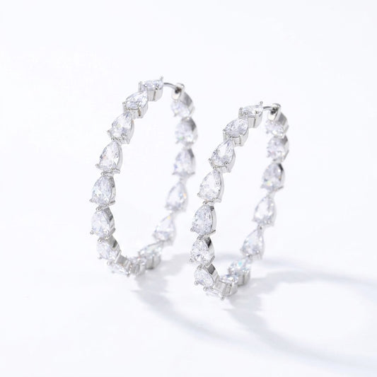 Pear Cut Zirconia Tennis Hoop Earrings