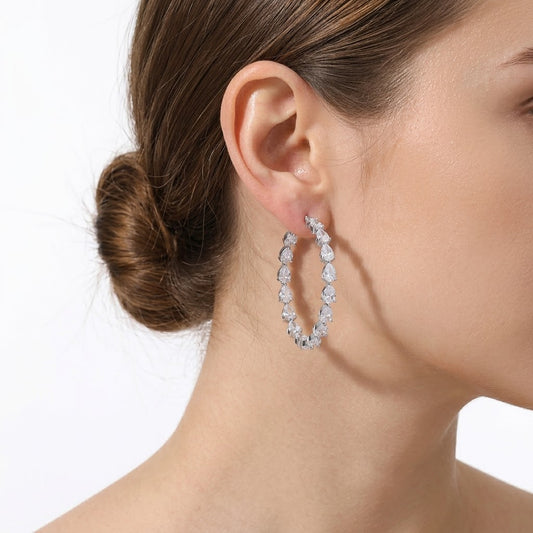 Pear Cut Zirconia Tennis Hoop Earrings