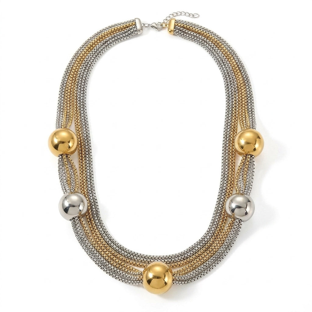 Multi-Chain Mesh Ball Pendant Necklace - Enhanced Studio Photo