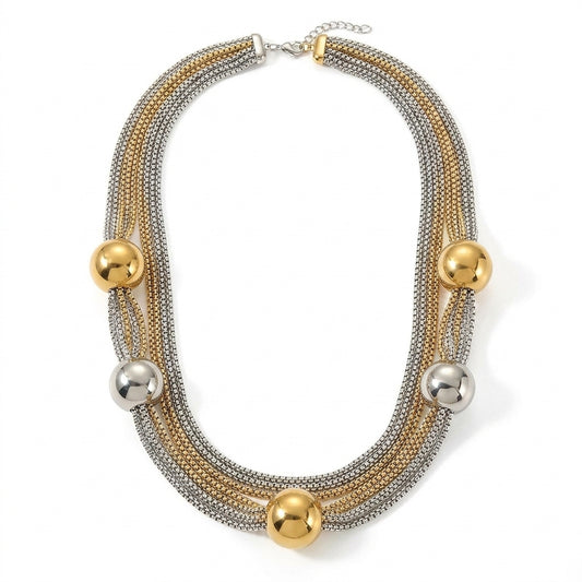 Multi-Chain Mesh Ball Pendant Necklace - Enhanced Studio Photo
