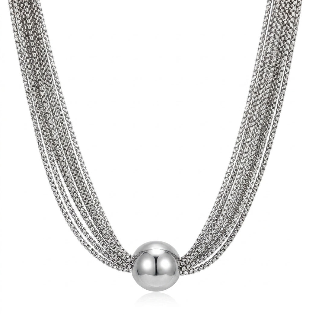 Multi-Chain Mesh Ball Pendant Necklace - Enhanced Studio Photo