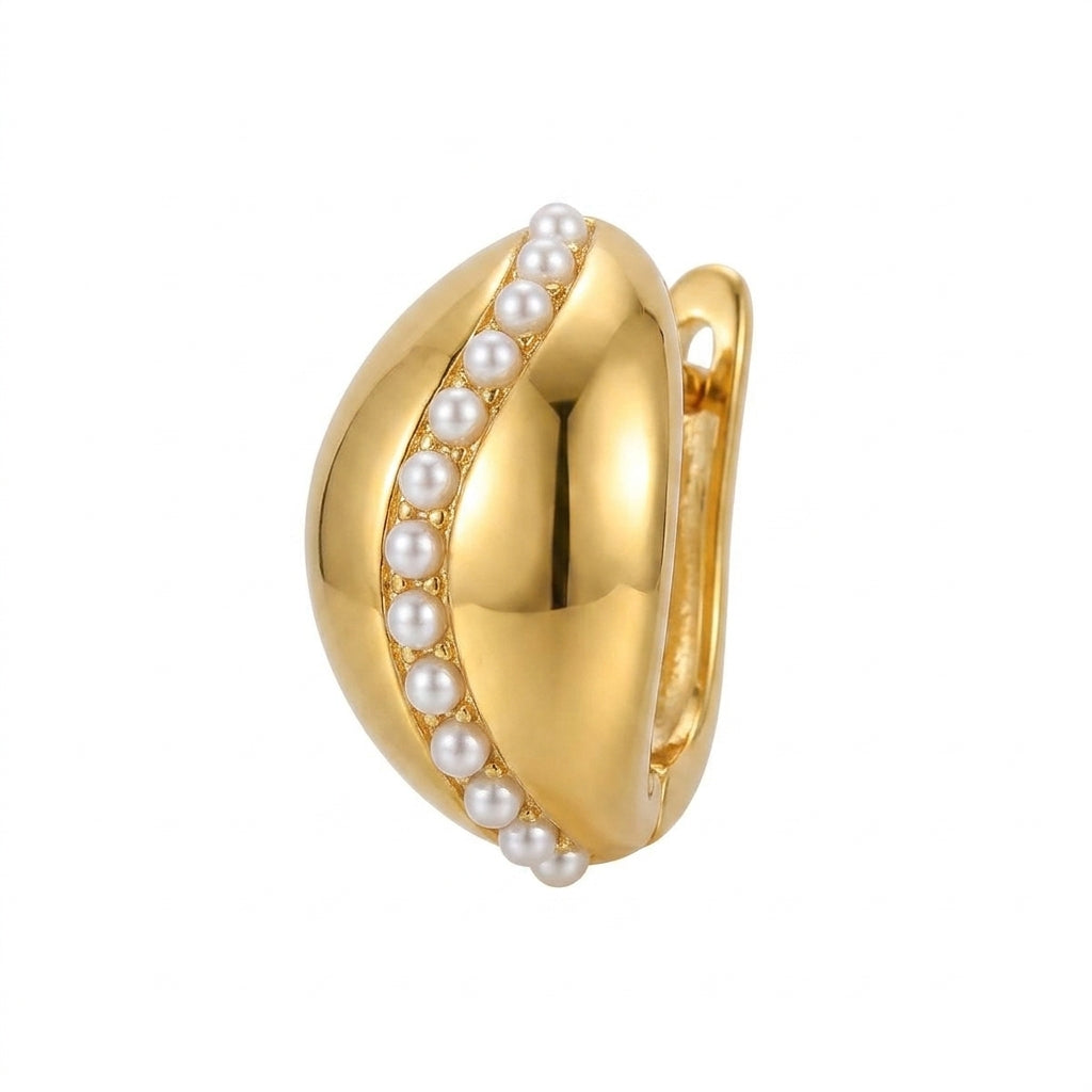 Pave Leaf Pearl Teardrop Stud Earrings - Enhanced Studio Photo