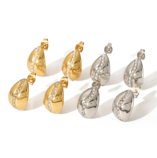 Pave Leaf Pearl Teardrop Stud Earrings - Enhanced Studio Photo