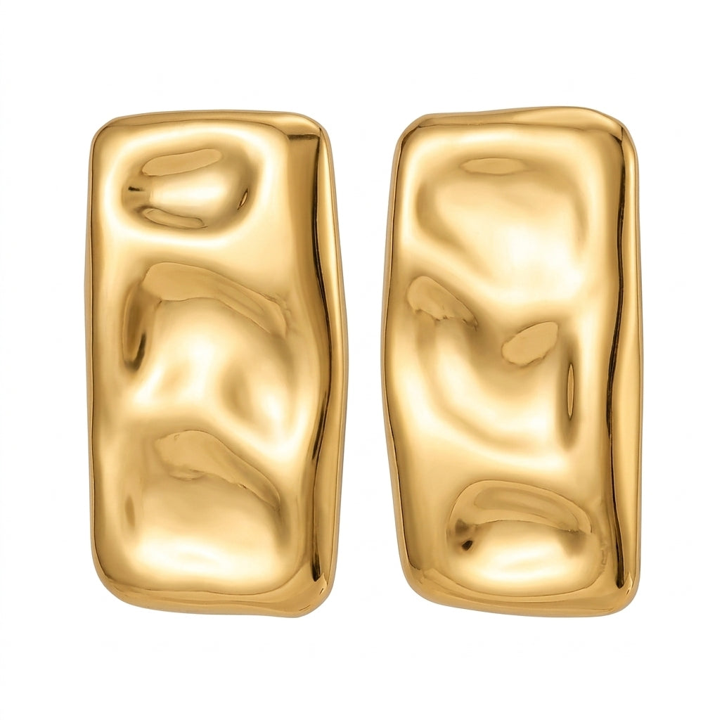 Hammered Rectangle Slab Stud Earrings - Enhanced Studio Photo