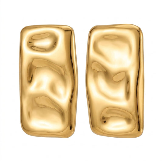 Hammered Rectangle Slab Stud Earrings - Enhanced Studio Photo