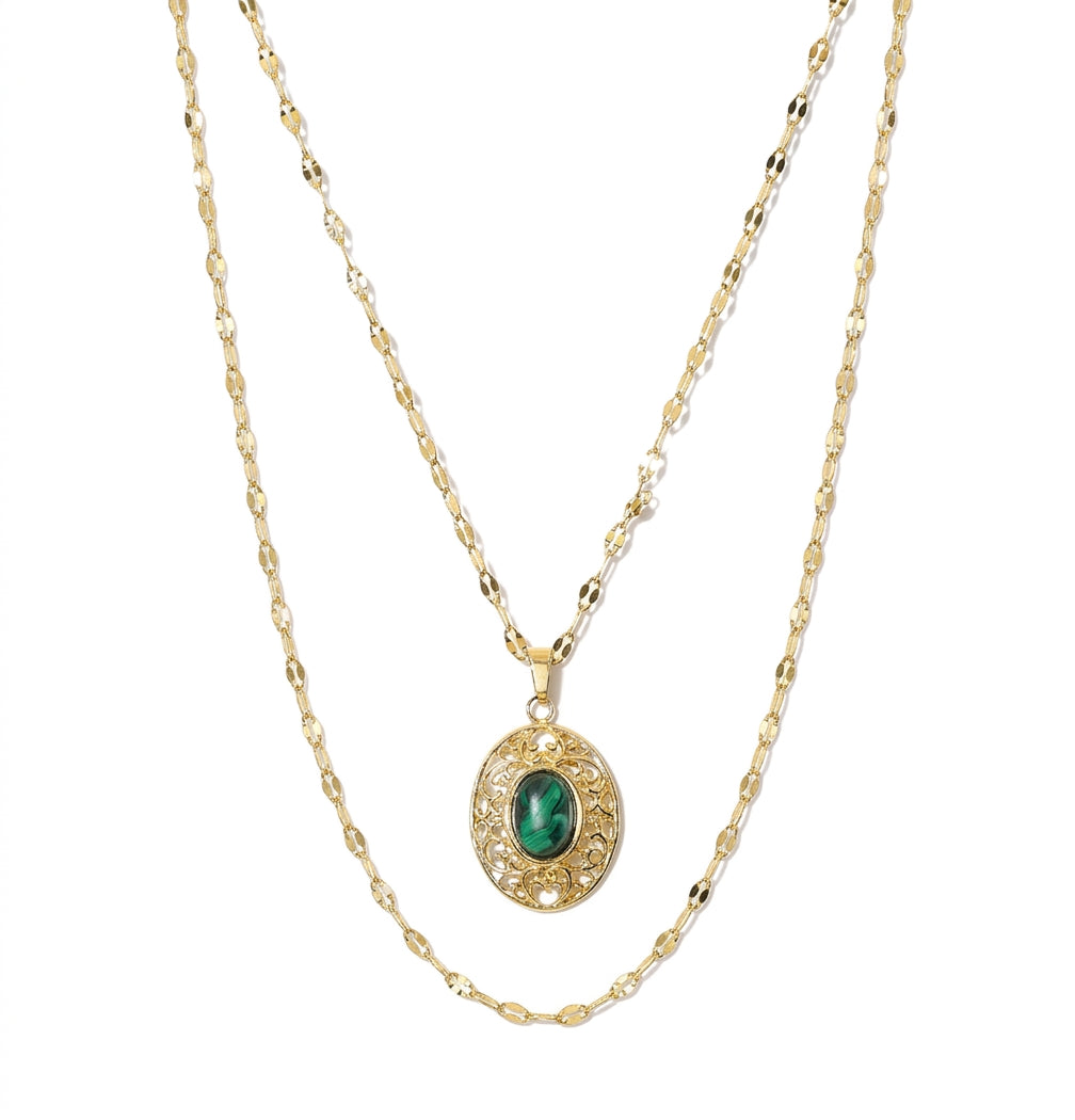 Oval Emerald Filigree Pendant Necklace - Enhanced Studio Photo
