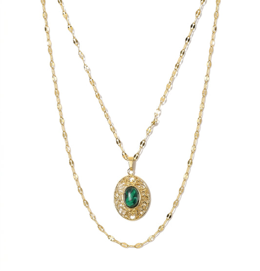 Oval Emerald Filigree Pendant Necklace - Enhanced Studio Photo