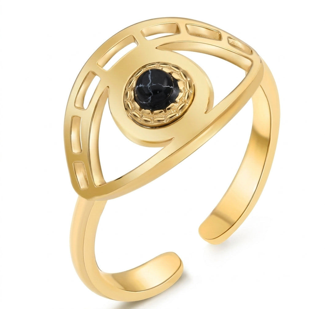 Geometric Cutout Evil Eye Open Ring - Enhanced Studio Photo