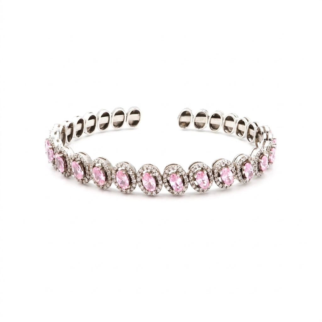 Sterling Silver 925 Oval Gold Plated Bracelet White - Enhanced Studio Photo